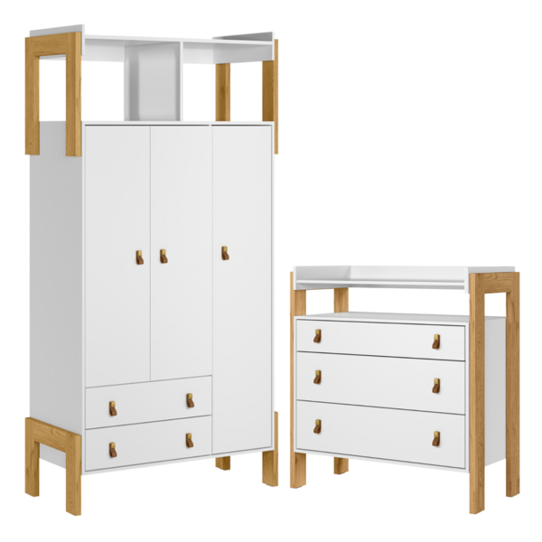 Cômoda E Guarda Roupa Com 3 Portas Salta Branco Acetinado