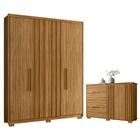 Cômoda E Guarda Roupa Fresado Qatar Freijó