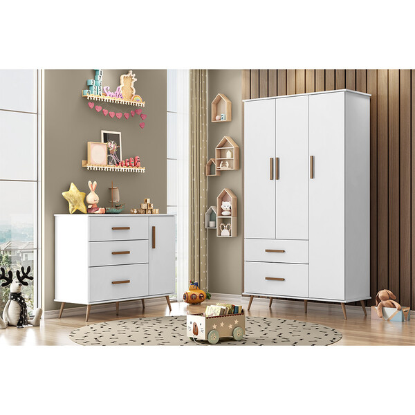 Cômoda E Guarda Roupa Infantil 3 Portas Gabi Retrô Phoenix