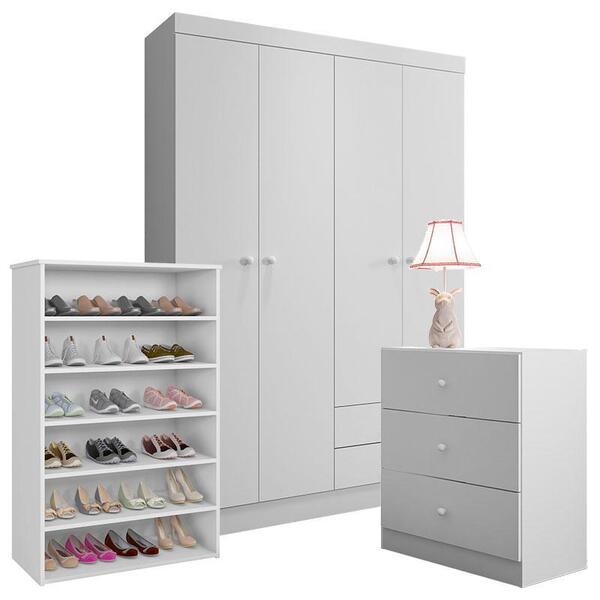 Cômoda E Guarda Roupa Louise E Sapateira Laís Branco Brilho - Ajl ...