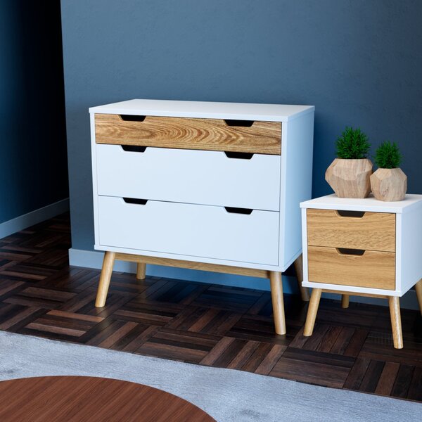 Cômoda E Mesa De Cabeceira Lara  Branco/pinus Cera