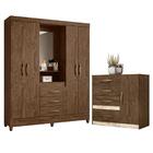 Cômoda E Roupeiro Com Espelho Cairo Castanho Wood