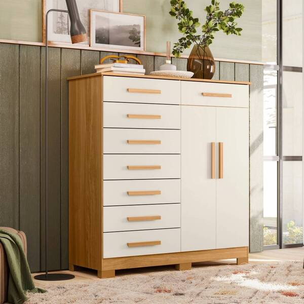 Cômoda Eliana 2 Portas 8 Gavetas Carvalho Off White Tana Decor