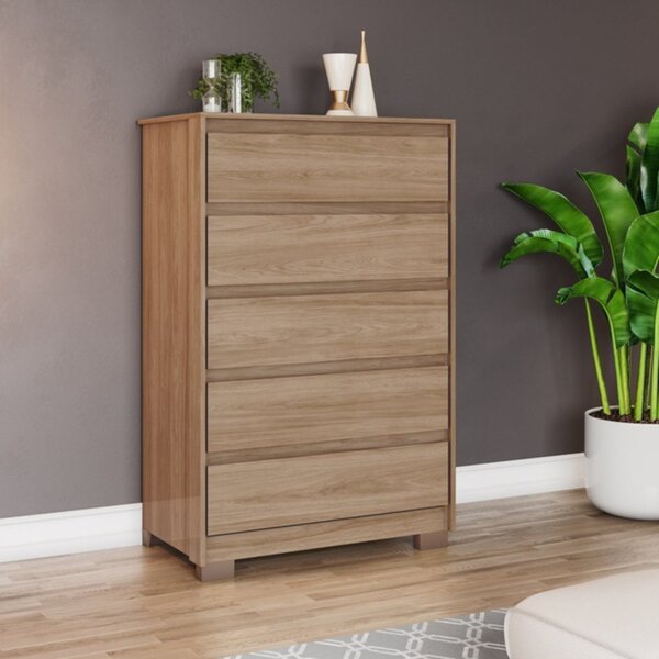 Cômoda Em Mdp 5 Gavetas Com Puxador Embutido Andría Jequitibá