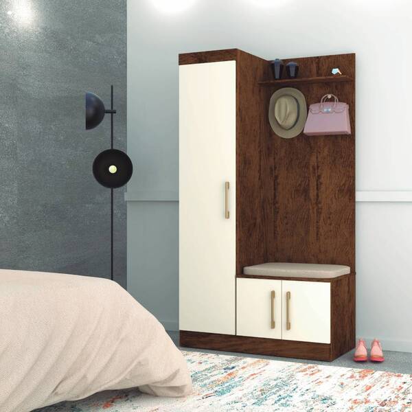 Cômoda Eras 100cm 3 Portas 2 Ganchos Imbuia Champagne Tana De