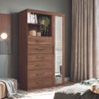 Cômoda Espelhada 6 Gavetas 1 Porta Suzhou Jatobá