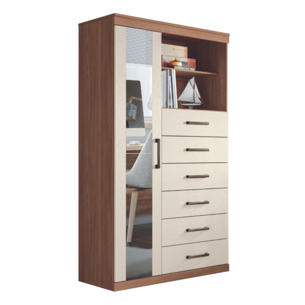 Cômoda Espelhada 6 Gavetas 1 Porta Suzhou Jatobá Areia