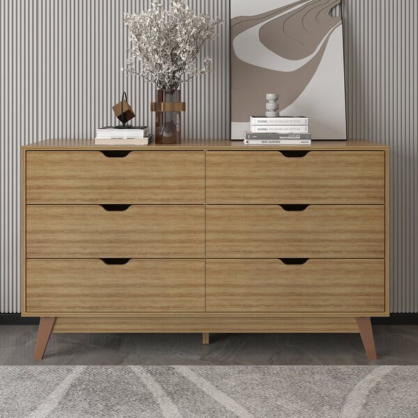 Cômoda Ester Com 6 Gavetas E Pé Cônico 136cm Cm8044 Amendoa