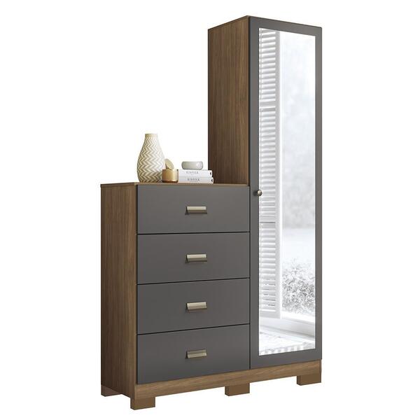 Cômoda Estilo 4 Gavetas 1 Porta Com Espelho E Pés - Pr Móveis