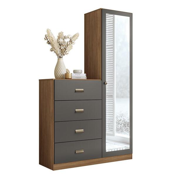 Cômoda Estilo 4 Gavetas E 1 Porta Com Espelho - Santos Andirá