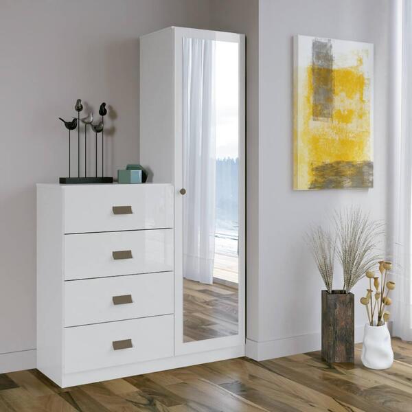 Cômoda Estilo Com 1 Porta E Espelho - Branco