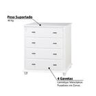 Cômoda Estilo Provençal 4 Gavetas - Branco