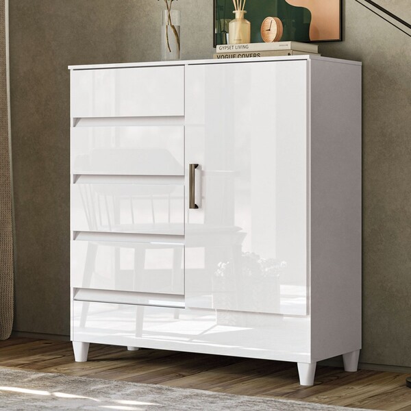 Cômoda Fit 1 Porta 4 Gavetas Branco - Santos Andirá