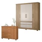 Cômoda Flora E Guarda Roupa Casal Bilbao Amêndola Off White -