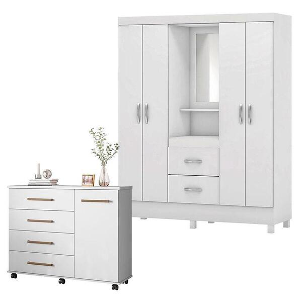 Cômoda Flora E Guarda Roupa Casal Lord Branco Flex - Demóbile
