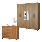 Cômoda Flora E Guarda Roupa Casal Prático Amêndola Touch Com