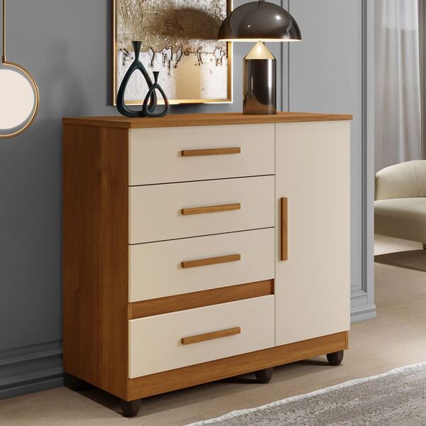 Cômoda Florença 1 Porta 4 Gavetas Benetil Cinamomo/off