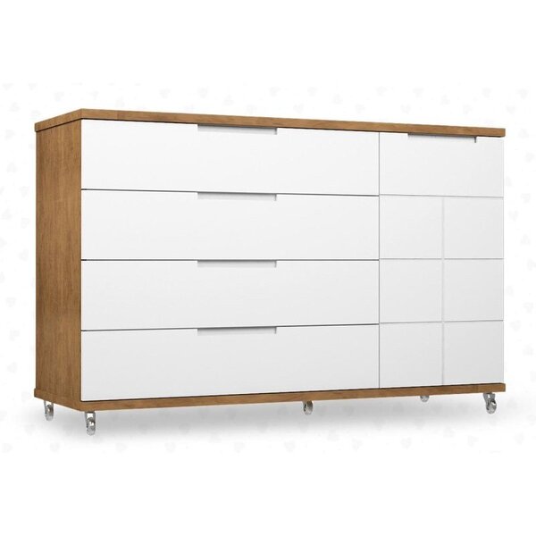 Cômoda Fraldário Mari 5 Gavetas 1 Porta Branco/amadeirado - C