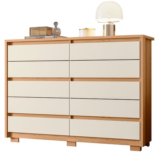 Cômoda Grande 10 Gavetas E Pés Mdp Duello Freijó/off White