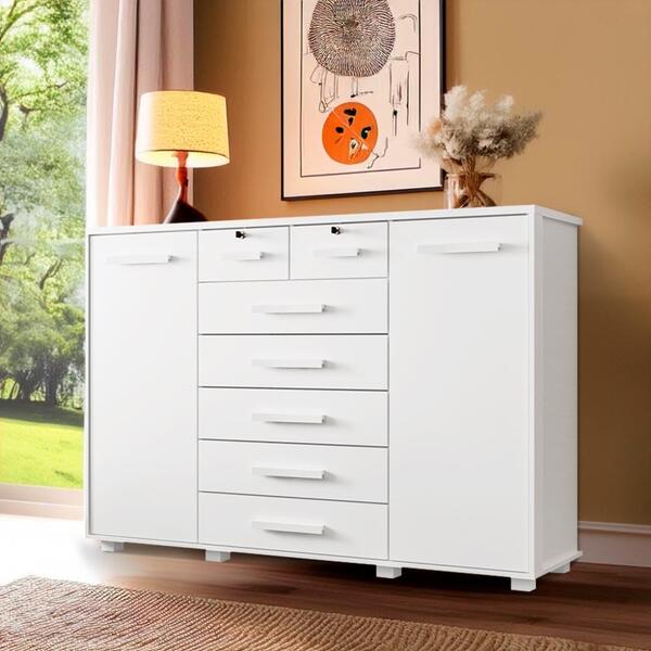 Cômoda Grande 7 Gavetas 2 Portas Branco Fontez Shop Jm