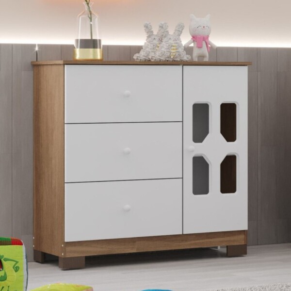 Cômoda Infantil 03 Gavetas E 01 Porta 100% Mdf New Cristal Ca