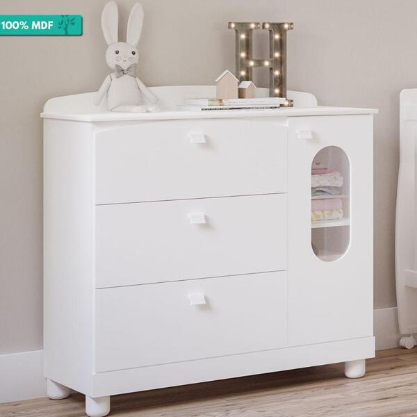 Cômoda Infantil 100% Mdf 1 Porta 3 Gavetas Fofura Permobili B