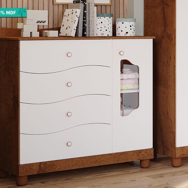 Cômoda Infantil 100% Mdf 1 Porta 4 Gavetas Riso Permobili Sav