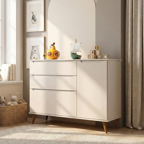 Cômoda Infantil 100% Mdf Com 3 Gavetas E 1 Porta Retrô Melind