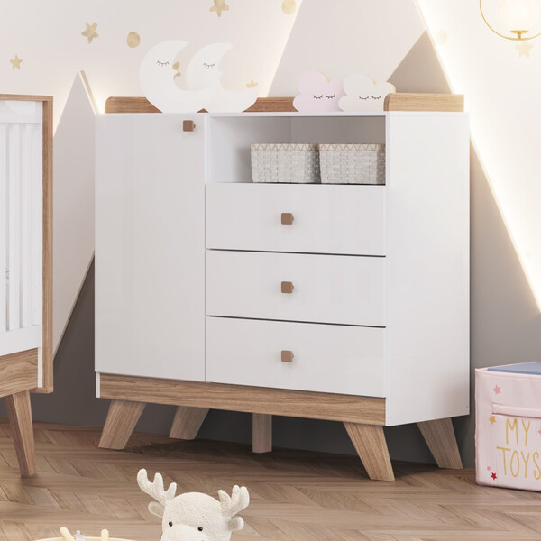 Cômoda Infantil 1 Porta 3 Gavetas Confete Henn