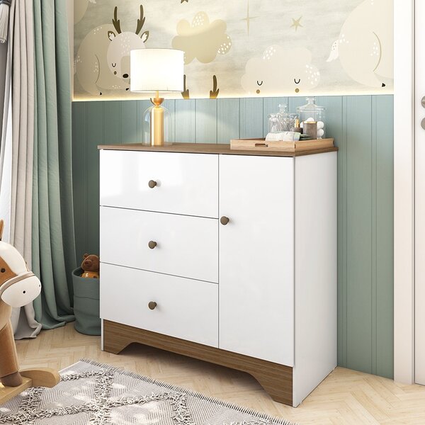 Cômoda Infantil 1 Porta E 3 Gavetas 100% Mdf Cocada Branco Br