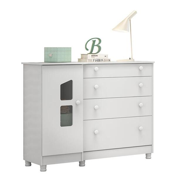 Cômoda Infantil 1 Porta E 4 Gavetas Amore Com Pés - Qmovi