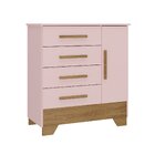 Cômoda Infantil 1 Porta E 4 Gavetas Tic Tac Rosa Fosco/nature