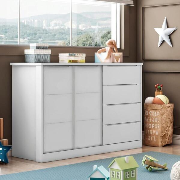 Cômoda Infantil 2 Porta 4 Gavetas 100% Mdf Branco Akemi