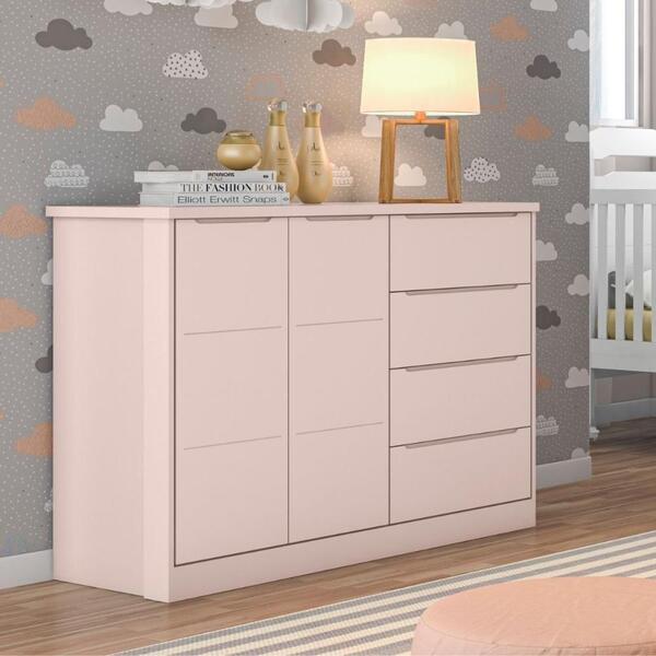 Cômoda Infantil 2 Porta 4 Gavetas 100% Mdf Rose Akemi