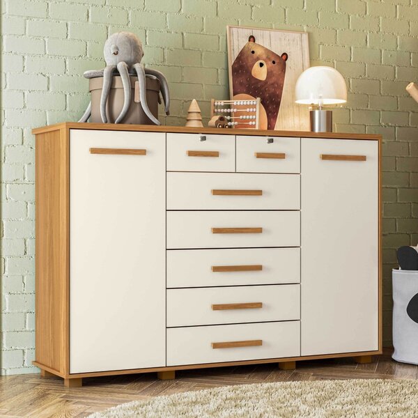 Cômoda Infantil 2 Portas 7 Gavetas Trapézio Cinamomo / Off Wh