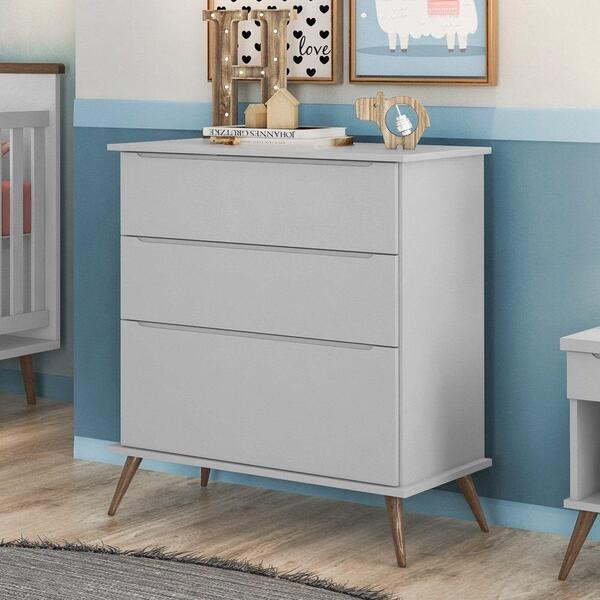 Cômoda Infantil 3 Gavetas 100% Mdf Pés Retrô Mel P04 Cinza