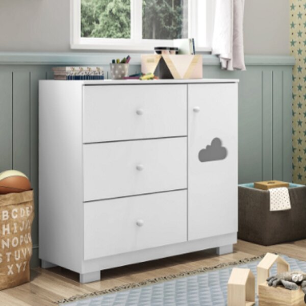Cômoda Infantil 3 Gavetas 1 Porta Ane  Branco