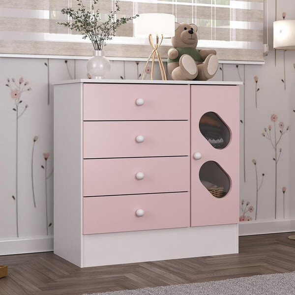 Cômoda Infantil 3 Gavetas 1 Porta Com Janela Maya Rodial