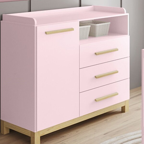 Cômoda Infantil 3 Gavetas 1 Porta Esconde Esconde Espresso Mó