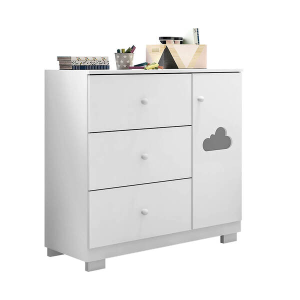 Cômoda Infantil 3 Gavetas E 1 Porta Branco Brilho Sevilha - É