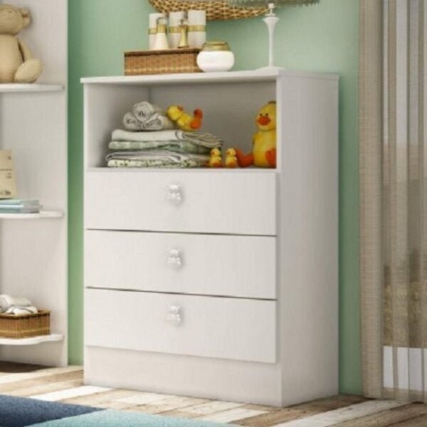 Cômoda Infantil 3 Gavetas E Nicho 1330 Espresso Móveis Branco