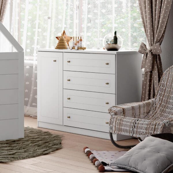 Cômoda Infantil 4 Gavetas 1 Porta Americana Nova York Espress