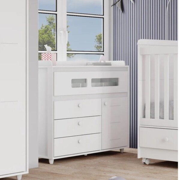 Cômoda Infantil 4 Gavetas 1 Porta Bolinha De Sabão Espresso M