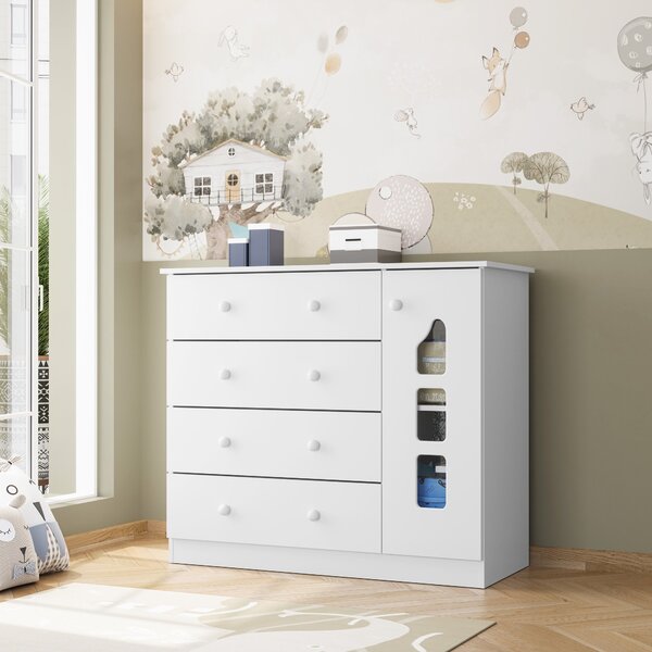 Cômoda Infantil 4 Gavetas 1 Porta Lívia  Branco
