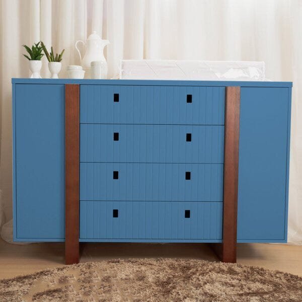 Cômoda Infantil 4 Gavetas 2 Portas Dominó Divicar Móveis Azul