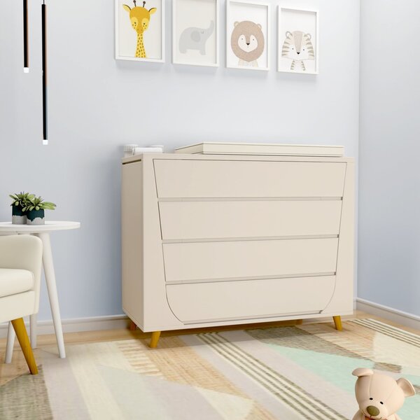 Cômoda Infantil 4 Gavetas 2 Portas Fiori Timber Areia