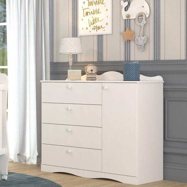 Cômoda Infantil 4 Gavetas Aquarela Espresso Móveis Branco