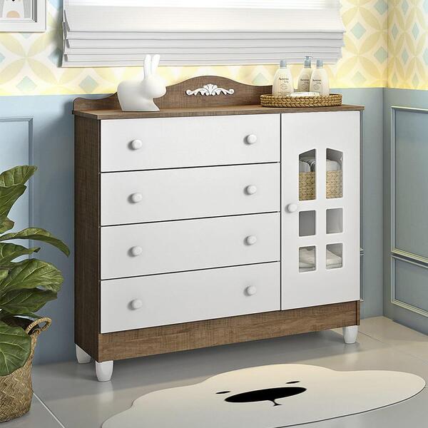 Cômoda Infantil 4 Gavetas Com Porta Provençal Lisa Br Fosco A