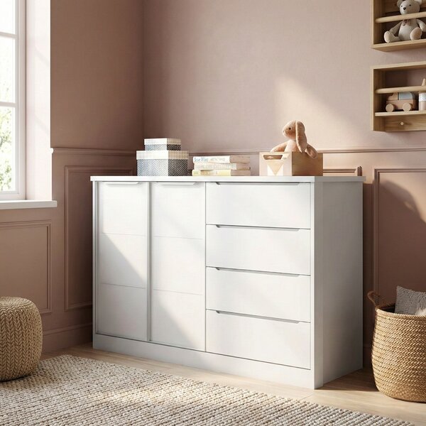 Cômoda Infantil 4 Gavetas E 2 Portas Com Cabideiro Pérola Bra