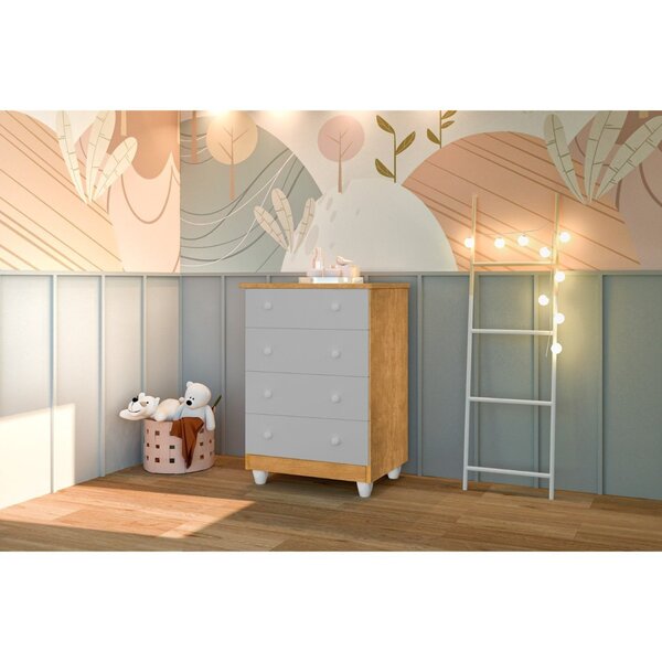 Cômoda Infantil 4 Gavetas Lara Nature/cinza